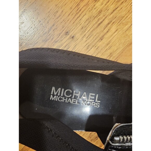 Michael Kors Berkley TStrap Sandals Black Patent Leather Zip Front Heels Size 10 - Picture 11 of 12